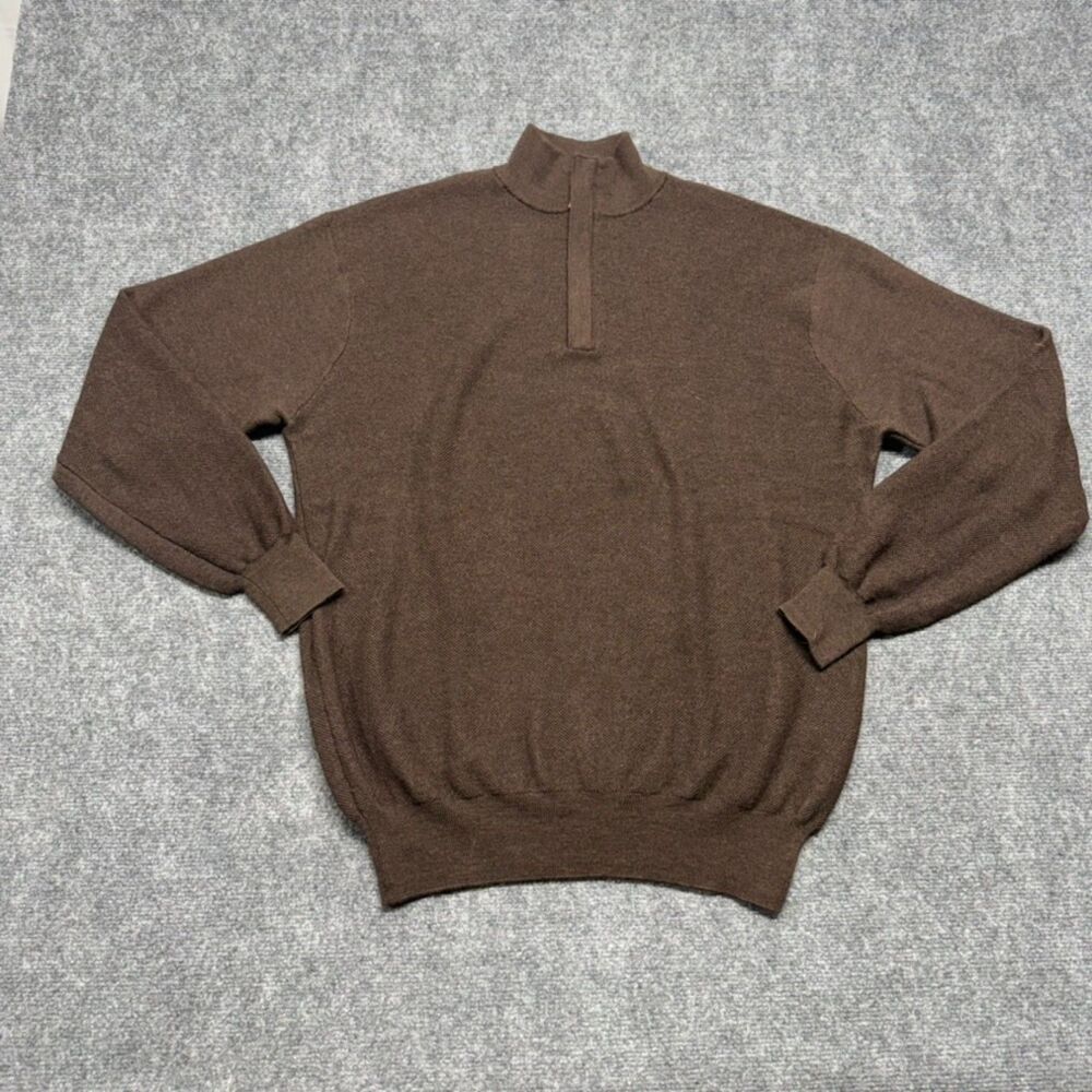 Peter Millar Men's L Brown 100% Merino Wool Quarter Zip Sweater Pullover